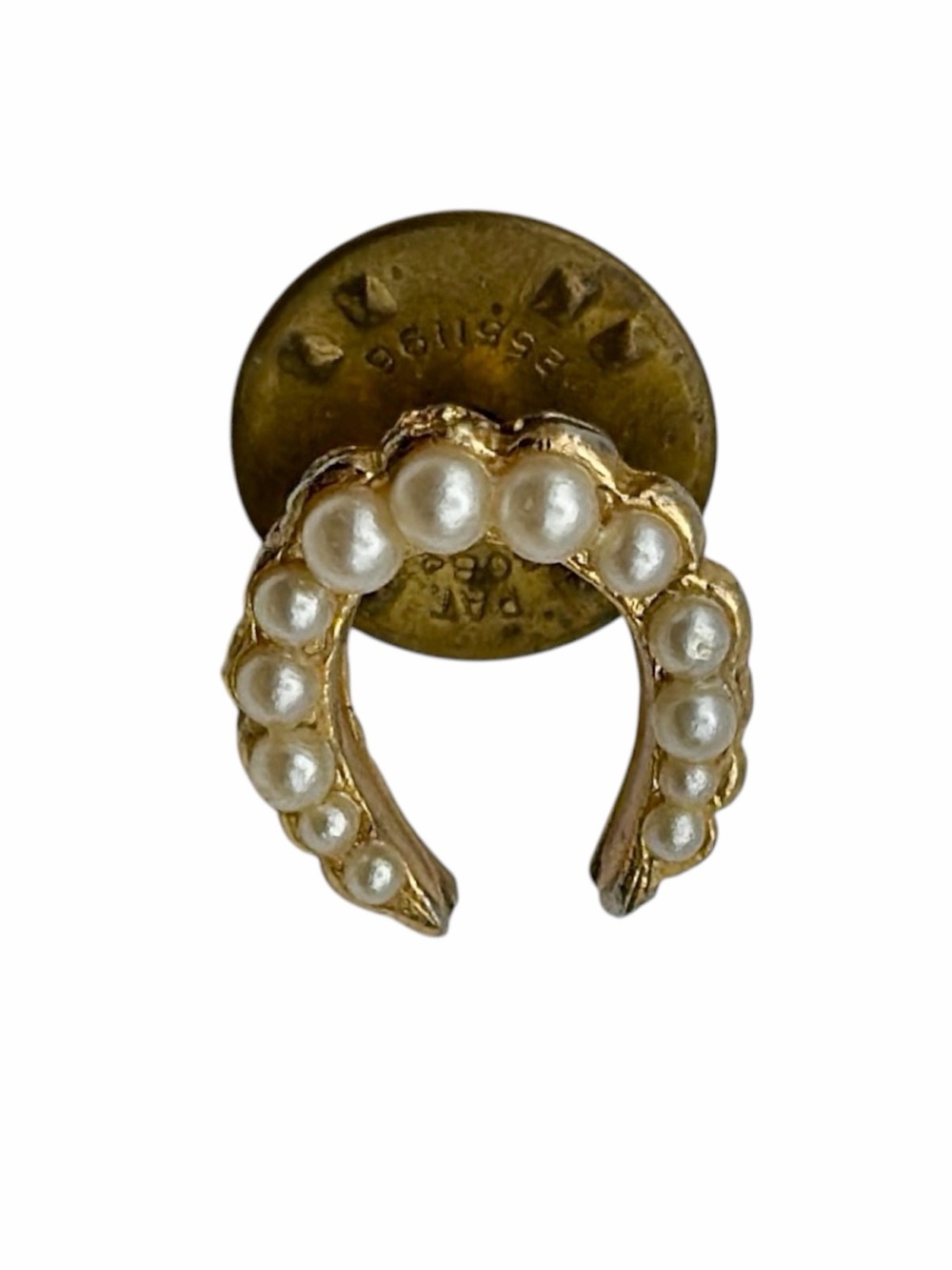 Pearl-Accented Gold Tone Horseshoe Pin Tie Tack